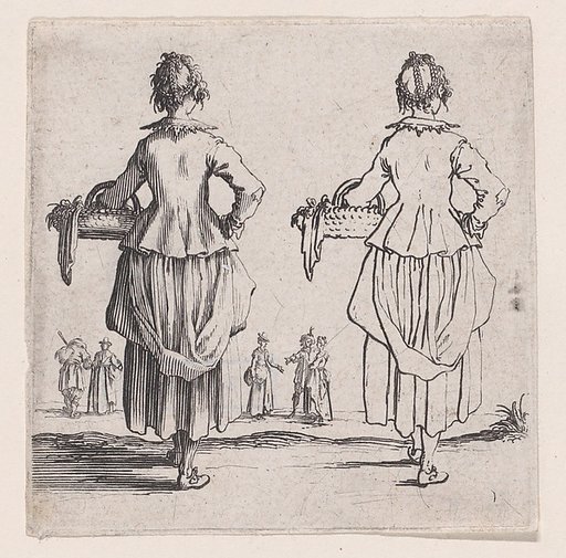 La Paysanne Viewed de Dos, Tenant un Panier a son Bras Gauche (The Peasant Woman Viewed from Behind, Holding a Basket in his Left Arm), plate 1 from "Varie Figure" (Various Figures)