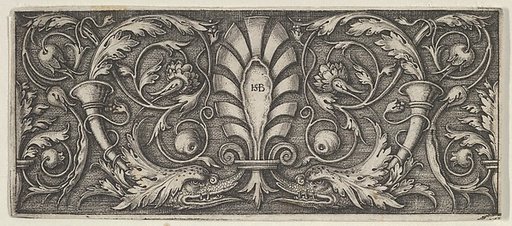 Horizontal Panel with a Central Palmette, Two Dolphins, and Meandering Tendrils