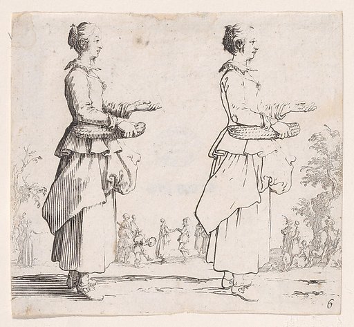 La Paysanne Tournée a Droite et Tenant un Panier (The Peasant Woman Turned to the Right and Holding a Basket), plate 6 from "Varie Figure" (Various Figures)