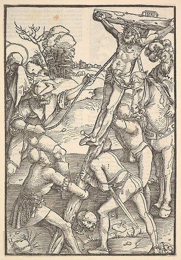 The Raising of the Cross; verso: The Raising of the Cross, from Speculum Passionis Domini Nostri Ihesu Christi