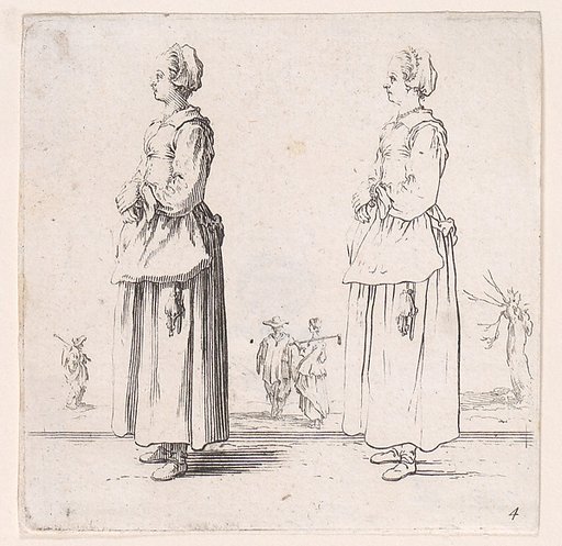 La Paysanne Tournée a Gauche, les Mains Appuyées l'Une sur l'Autre (The Peasant Woman Turned to the Left, One Hand Placed in the Other), plate 4 from "Varie Figure" (Various Figures)