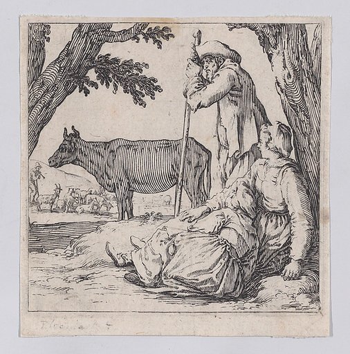 La Paysan Gardant un Boeuf Près de sa Femme et de sa Fille (The Peasant Watching his Ox Near his Wife and Daughter), from "Varie Figure" (Various Figures)