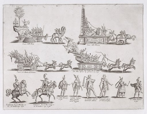 Reprint of Le Chars et Les Personnages (The Chariots and The Characters), from La Guerre d'Amour (Guerra d'Amore) (War of Love)