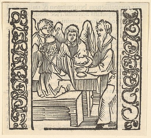 Angels Served at a Table, illustration from Speculum Passionis, 1507