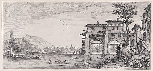 Les Baigneurs (The Bathers), from "Paysages Gravés pour Jean de Médicis appelées aussi Paysages Dessinés a Florence, Vues de Florence, Paysages d'Italie, et Paysages Définitifs" (Landscapes Engraved for Giovanni de'Medici, Landscapes Designed in Florence, Views of Florence, Landscapes of Italy, and 