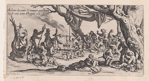 A Roma camp [historically known as Le Halte des Bohémiens: Les Apprêts du Festin (The Gypsy Stopover: The Preparations for the Feast), from "Le Bohémiens, série appelée aussi Les Égyptiens, La Marche des Bohémiens, La Vie Errante des Bohémiens, Les Marches Égyptiennes" (The Gypsies, series also call