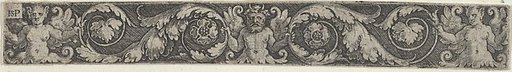 Frieze with a Horned Male Figure at Center with Two Tendrils Held at Either End by Winged Female Figures