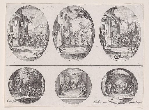 Plate Containing Three Oval Medallions, from "Variae tum Passionis Christi tum vitae beatae Mariae Virginis; Les Mystères de la Passion suite appelée aussi Mystères de la Vie de Jésus et Mystères de la Vie de Jésus et de la Vie de la Ste. Vierge" (The Mysteries of the Passion, also called the Myster