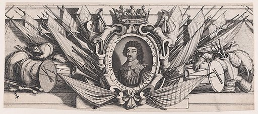 Border at Bottom Center: Portrait of Gaston of France in an Ornamental Border, from "Siège de La Rochelle" (The Seige of La Rochelle)