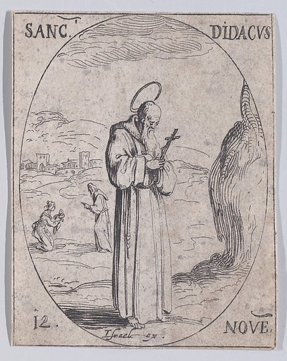 S. Didace (St. Didacus), November 12th, from "Les Images De Tous Les Saincts et Saintes de L'Année" (Images of All of the Saints and Religious Events of the Year)