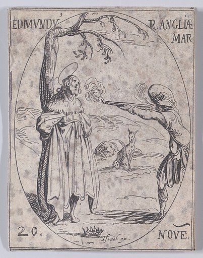 S. Edmund, Roi d'Angleterre, Martyr (St. Edmund, King of England, Martyr), November 20th, from "Les Images De Tous Les Saincts et Saintes de L'Année" (Images of All of the Saints and Religious Events of the Year)
