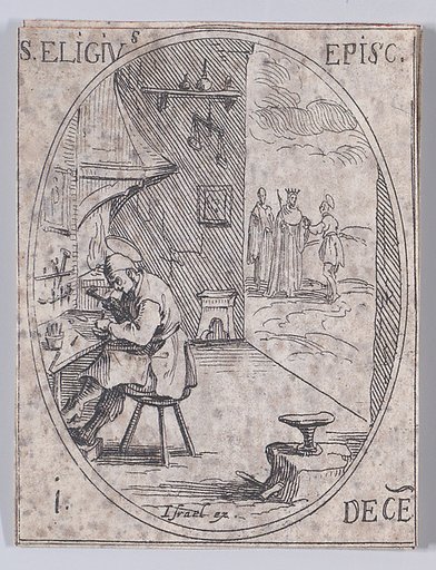 S. Eloim, évêque (St. Eligius, also known as St. Eloi, Bishop), December 1st, from "Les Images De Tous Les Saincts et Saintes de L'Année" (Images of All of the Saints and Religious Events of the Year)