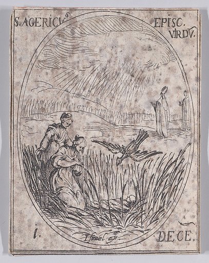 S. Aigri, évêque de Verdun (St. Agericus, Bishop of Verdun), December 1st, from "Les Images De Tous Les Saincts et Saintes de L'Année" (Images of All of the Saints and Religious Events of the Year)
