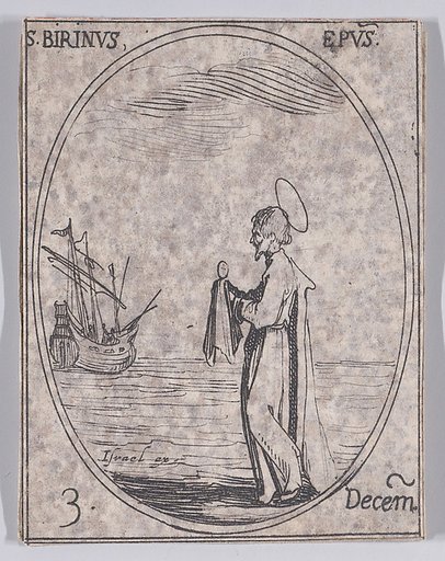 S. Birin, évêque (St. Birinus, Bishop), December 3rd, from "Les Images De Tous Les Saincts et Saintes de L'Année" (Images of All of the Saints and Religious Events of the Year)