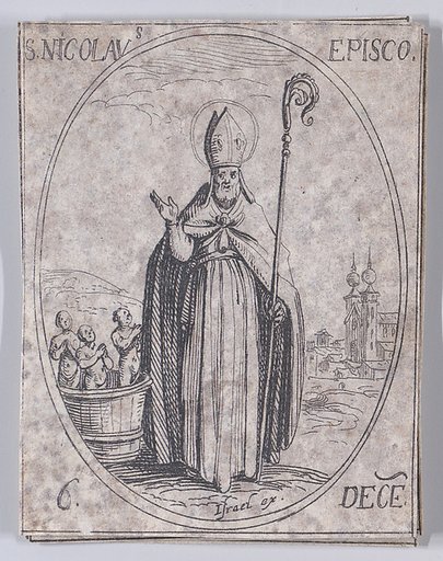 S. Nicolas, évêque (St. Nicholas, Bishop), December 6th, from "Les Images De Tous Les Saincts et Saintes de L'Année" (Images of All of the Saints and Religious Events of the Year)