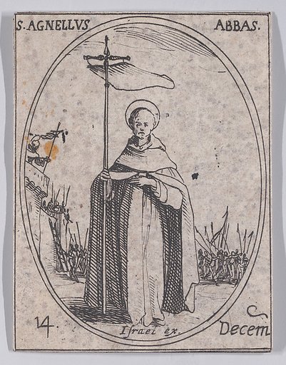 S. Agnelet, abbé (St. Agnellus, Abbot), December 14th, from "Les Images De Tous Les Saincts et Saintes de L'Année" (Images of All of the Saints and Religious Events of the Year)