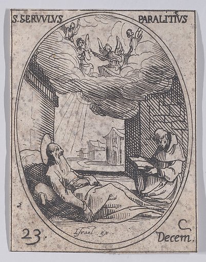 S. Survule, le paralytique (St. Survulus, the paralytic), December 23rd, from "Les Images De Tous Les Saincts et Saintes de L'Année" (Images of All of the Saints and Religious Events of the Year)