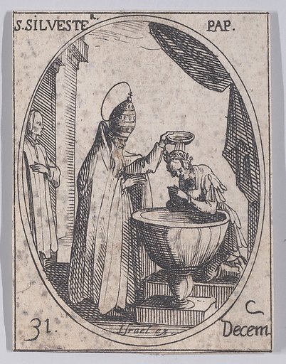 S. Silvestre, pape (St. Sylvester, Pope), December 31st, from "Les Images De Tous Les Saincts et Saintes de L'Année" (Images of All of the Saints and Religious Events of the Year)