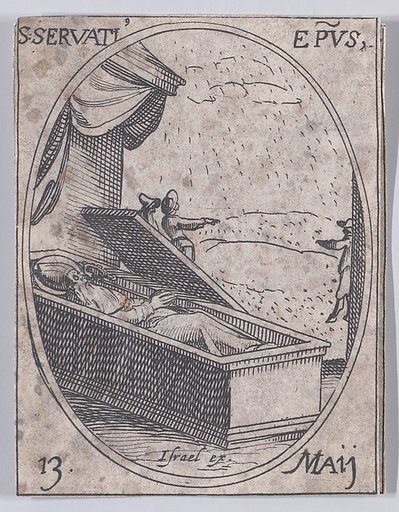 S. Servais, évêque (St. Servatus, Bishop), May 13th, from "Les Images De Tous Les Saincts et Saintes de L'Année" (Images of All of the Saints and Religious Events of the Year)