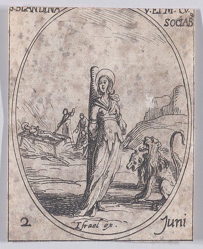 Ste. Blandine et Ses Compagnes (St. Blandina and Her Companions), June 2nd, from "Les Images De Tous Les Saincts et Saintes de L'Année" (Images of All of the Saints and Religious Events of the Year)