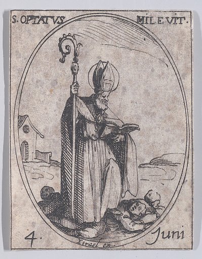 S. Optat de Milève (St. Optatus of Milevis), June 4th, from "Les Images De Tous Les Saincts et Saintes de L'Année" (Images of All of the Saints and Religious Events of the Year)