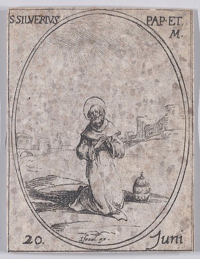 S. Silvère, pape (St. Silverius, Pope), June 20th, from "Les Images De Tous Les Saincts et Saintes de L'Année" (Images of All of the Saints and Religious Events of the Year)