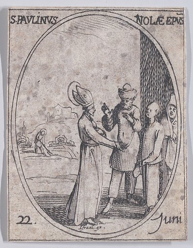 S. Paulin, évêque de Nole (St. Paulinas, Bishop of Nolas), June 22nd, from "Les Images De Tous Les Saincts et Saintes de L'Année" (Images of All of the Saints and Religious Events of the Year)