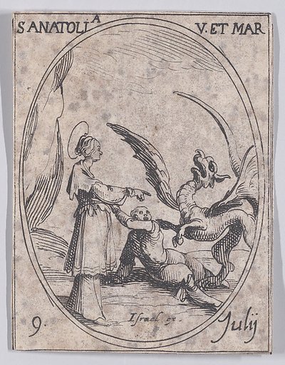 Ste. Anatolie, vierge et martyre (St. Anatolia, Virgin and Martyr), July 9th, from "Les Images De Tous Les Saincts et Saintes de L'Année" (Images of All of the Saints and Religious Events of the Year)