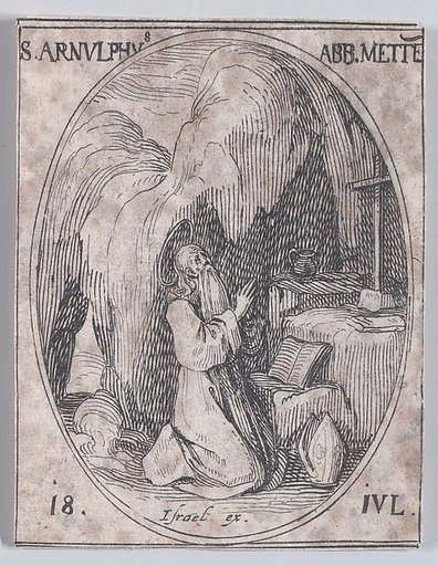 S. Arnould, évêque de Metz (St. Arnulf, Bishop of Metz), July 18th, from "Les Images De Tous Les Saincts et Saintes de L'Année" (Images of All of the Saints and Religious Events of the Year)