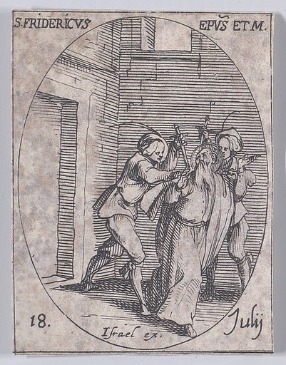 S. Frédéric, évêque et martyr (St. Frederick, Bishop and Martyr), July 18th, from "Les Images De Tous Les Saincts et Saintes de L'Année" (Images of All of the Saints and Religious Events of the Year)