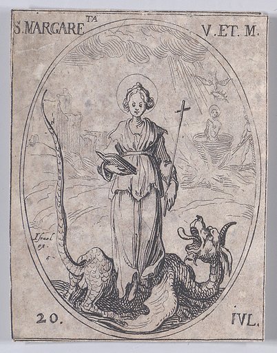 Ste. Marguerite, vierge et martyre (St. Margaret of Antioch, Virgin and Martyr), July 20th, from "Les Images De Tous Les Saincts et Saintes de L'Année" (Images of All of the Saints and Religious Events of the Year)