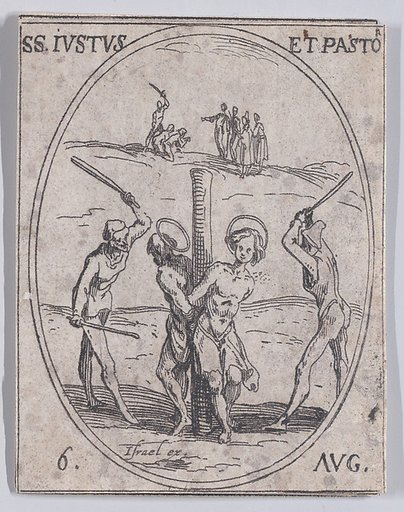 S. Juste et S. Pastor (St. Justus and St. Pastor), August 6th, from "Les Images De Tous Les Saincts et Saintes de L'Année" (Images of All of the Saints and Religious Events of the Year)