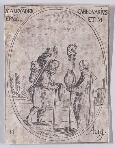 S. Alexandre le Charbonnier, évêque (St. Alexander of Comana, Bishop), August 11th, from "Les Images De Tous Les Saincts et Saintes de L'Année" (Images of All of the Saints and Religious Events of the Year)