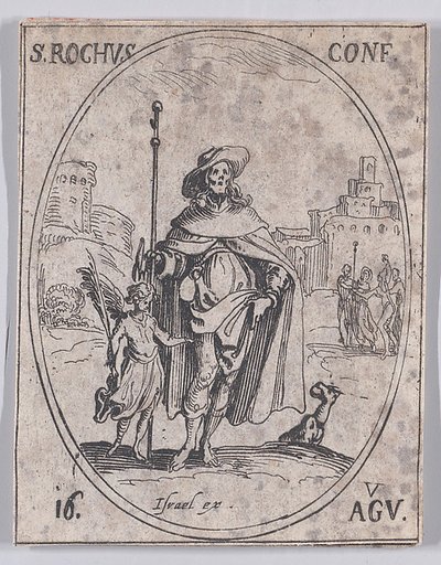 S. Roch, confesseur (St. Roch, Confessor), August 16th, from "Les Images De Tous Les Saincts et Saintes de L'Année" (Images of All of the Saints and Religious Events of the Year)