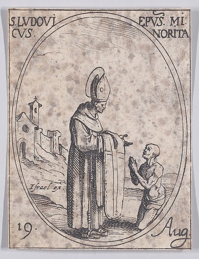 S. Louis, évêque (St. Louis, Bishop), August 19th, from "Les Images De Tous Les Saincts et Saintes de L'Année" (Images of All of the Saints and Religious Events of the Year)