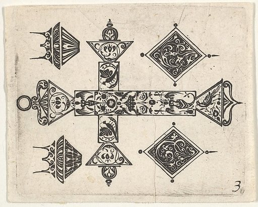 Blackwork Print with a Latin Cross and Four Motifs