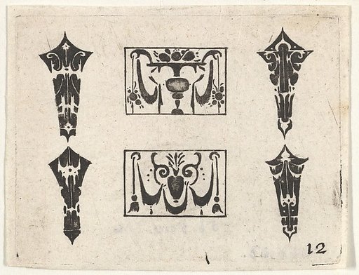 Blackwork Print with Two Horizontal Panels and Four Bezels