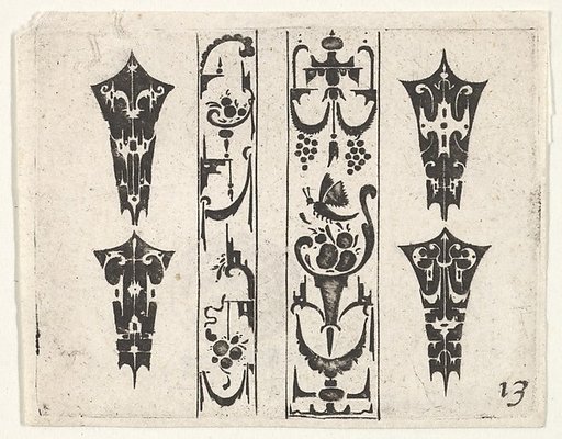 Blackwork Print with Two Vertical Panels and Four Bezels
