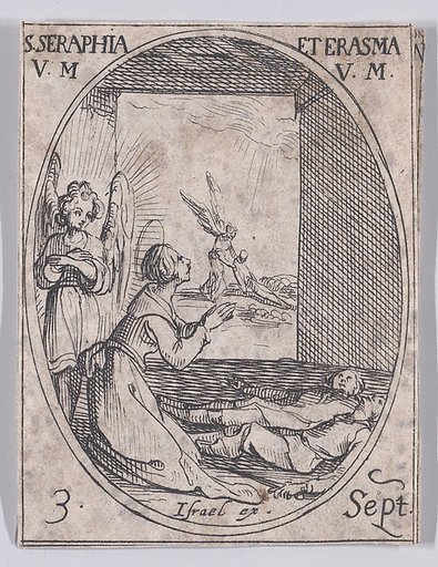 Ste. Séraphie et Ste. Erasme, vierges et martyres (St. Seraphia and St. Erasma, Virgins and Martyrs), September 3rd, from "Les Images De Tous Les Saincts et Saintes de L'Année" (Images of All of the Saints and Religious Events of the Year)