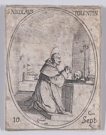 S. Nicolas de Tolentino (St. Nicholas of Tolentino), September 10th, from "Les Images De Tous Les Saincts et Saintes de L'Année" (Images of All of the Saints and Religious Events of the Year)