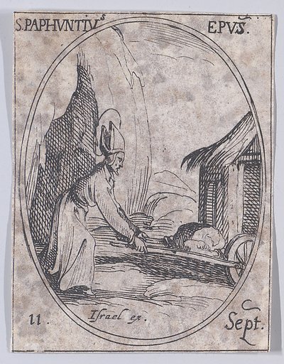 S. Paphnuce, évêque (St. Paphnutius, Bishop), September 11th, from "Les Images De Tous Les Saincts et Saintes de L'Année" (Images of All of the Saints and Religious Events of the Year)