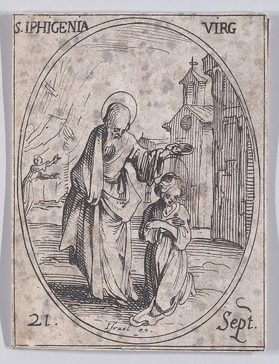 S. Iphigénie, vierge (St. Iphigenia, Virgin), September 21st, from "Les Images De Tous Les Saincts et Saintes de L'Année" (Images of All of the Saints and Religious Events of the Year)
