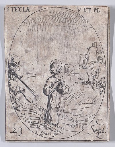Ste. Thècle, vierge et martyre (St. Thecla, Virgin and Martyr), September 23rd, from "Les Images De Tous Les Saincts et Saintes de L'Année" (Images of All of the Saints and Religious Events of the Year)