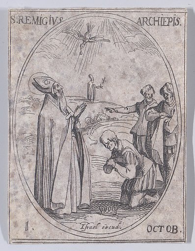S. Rémy, archevêque (St. Remingius, Archbishop), October 1st, from "Les Images De Tous Les Saincts et Saintes de L'Année" (Images of All of the Saints and Religious Events of the Year)