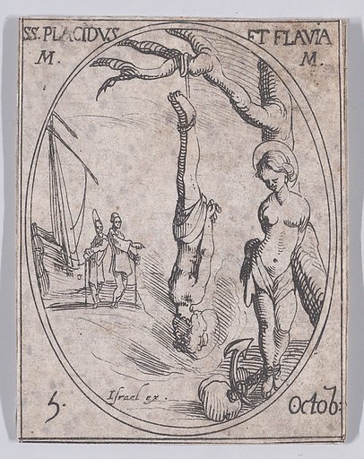 Ste. Placide et Ste. Flavie, martyres (St. Placid and St. Flavia, Martyrs), October 5th, from "Les Images De Tous Les Saincts et Saintes de L'Année" (Images of All of the Saints and Religious Events of the Year)