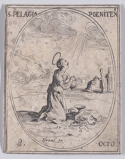 Ste. Pélagie, pénitente (St. Pelagia, Penitent), October 8th, from "Les Images De Tous Les Saincts et Saintes de L'Année" (Images of All of the Saints and Religious Events of the Year)