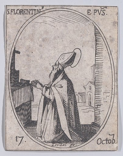 S. Florentin, évêque (St. Florentius, Bishop), October 17th, from "Les Images De Tous Les Saincts et Saintes de L'Année" (Images of All of the Saints and Religious Events of the Year)