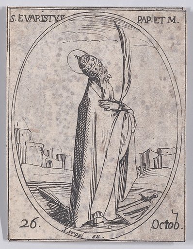 S. Evariste, pape et martyr (St. Evaristus, Pope and Martyr), October 26th, from "Les Images De Tous Les Saincts et Saintes de L'Année" (Images of All of the Saints and Religious Events of the Year)