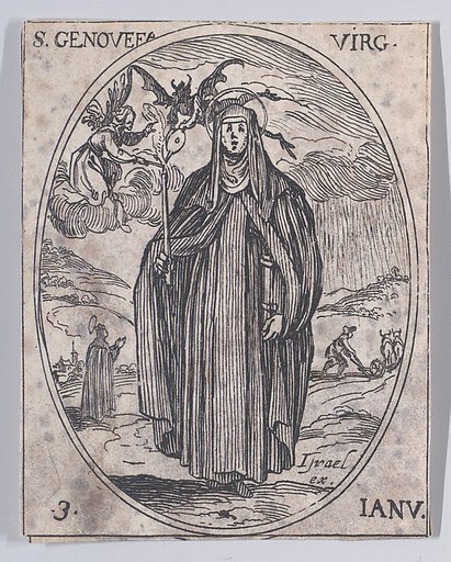 Ste. Geneviève, vierge (St. Genevieve, Virgin), January 3rd, from "Les Images De Tous Les Saincts et Saintes de L'Année" (Images of All of the Saints and Feast Days of the Year)