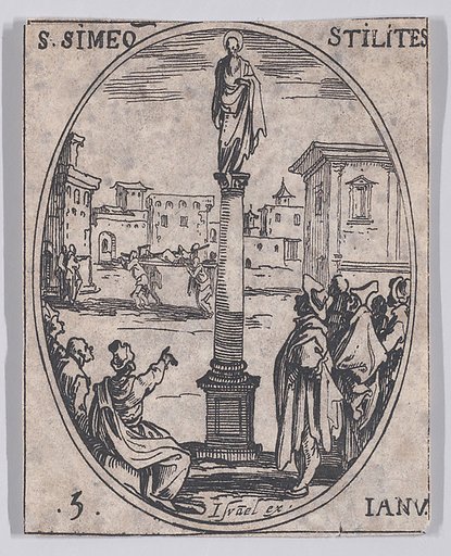 S. Siméone Stylite (St. Simeon Stylites), January 5th, from "Les Images De Tous Les Saincts et Saintes de L'Année" (Images of All of the Saints and Feast Days of the Year)